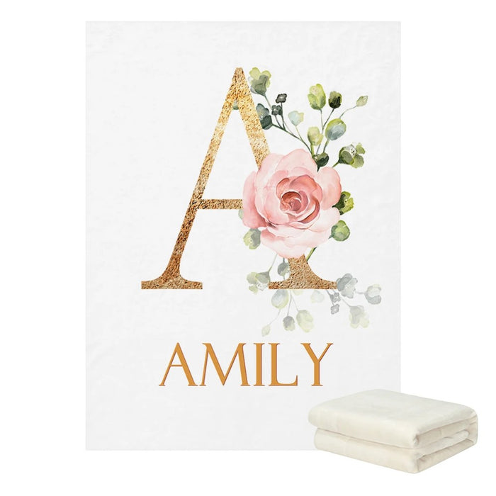 3 Piece Letter Monogram Peach Rose Bedding Set