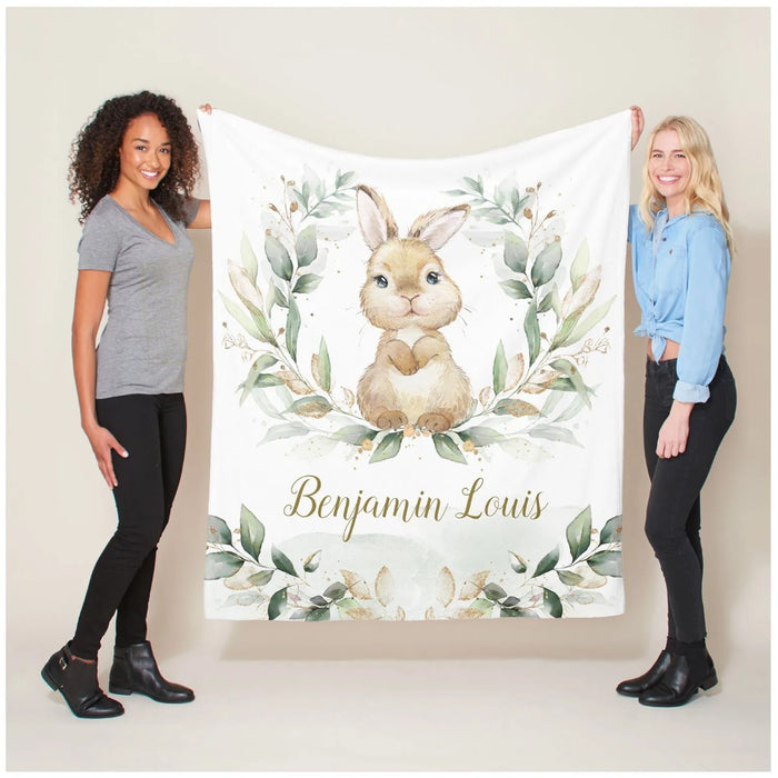 Bunny Rabbit Greenery Baby Blanket