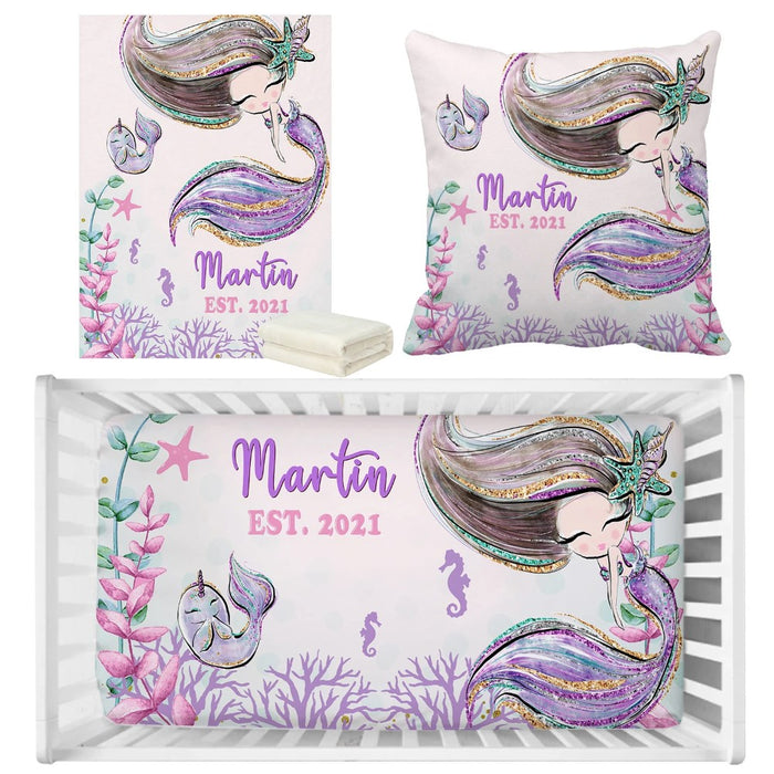 3 Pieces Mermaid Personalized Bedding Set