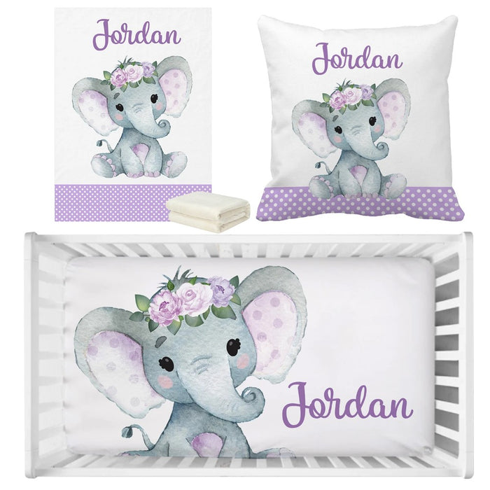 3 Piece Flower Elephant Custom Name Bedding Set