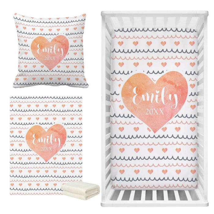 3 Piece Custom Name Watercolor Bedding Set