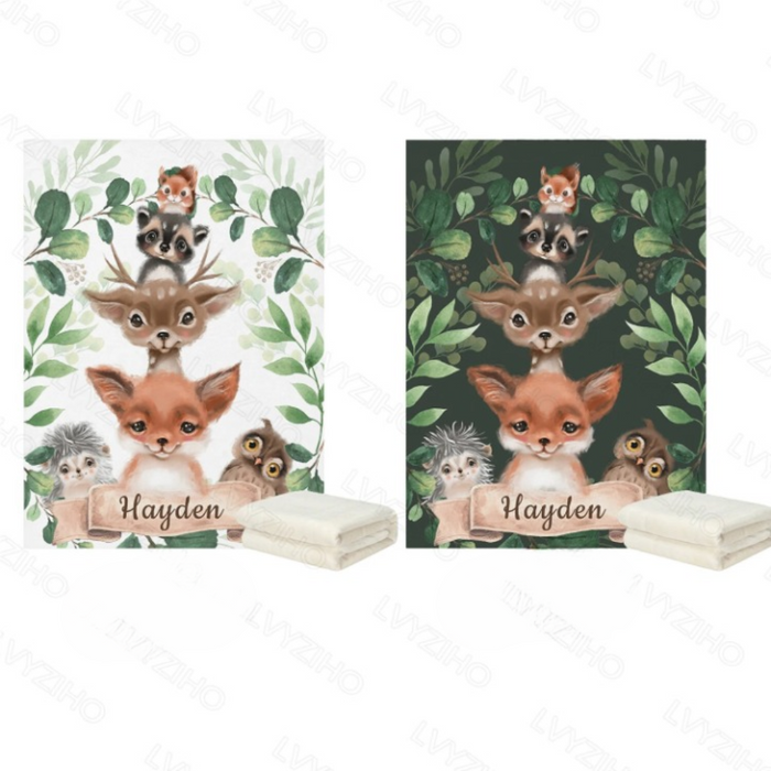 Personalized Woodland Animals Name Blanket For Kids