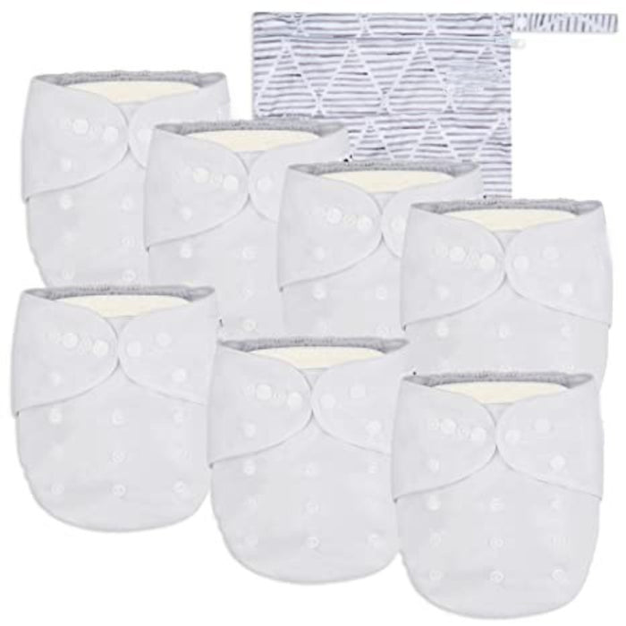 Baby Cloth Pocket Diapers 7 Pack, 7 Bamboo Inserts, 1 Wet Bag