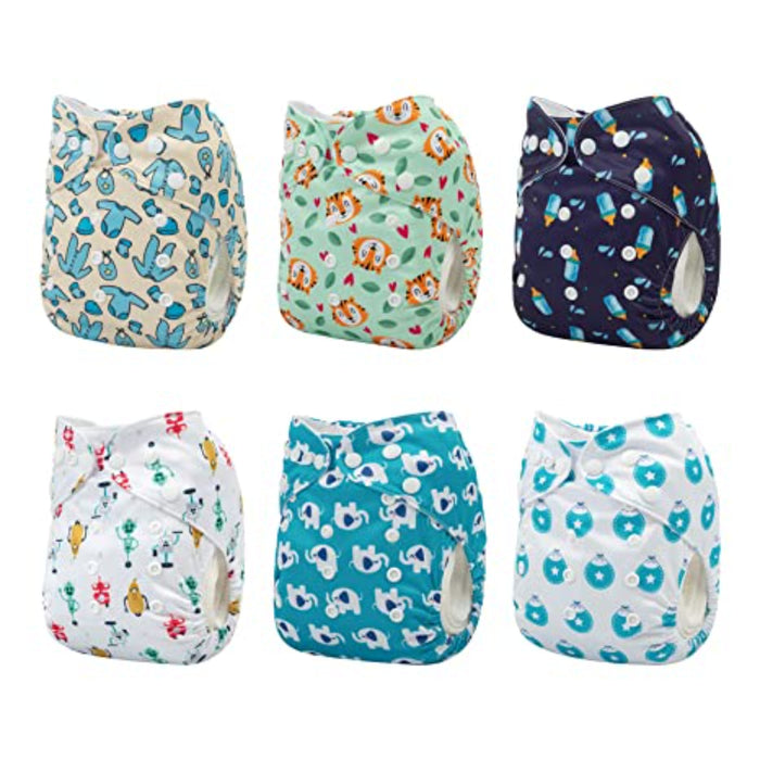 Baby Cloth Diapers One Size Adjustable Washable Reusable For Baby Girls And Boys 6 Pack With 12 Inserts