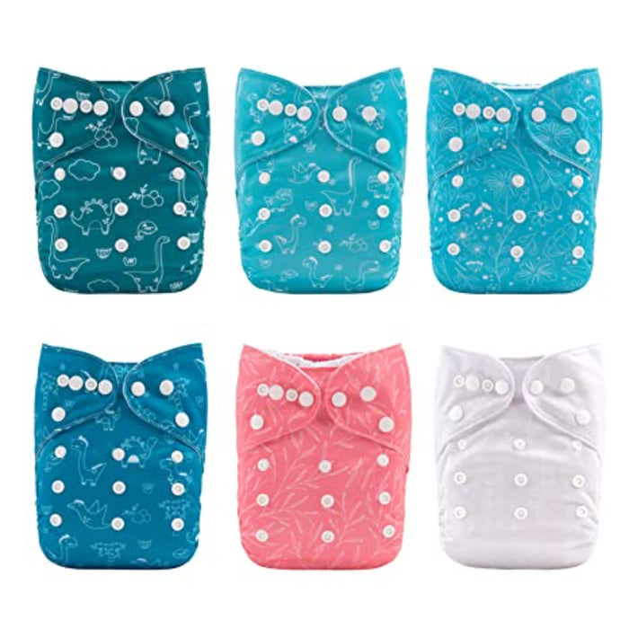 Baby Cloth Diapers One Size Adjustable Washable Reusable For Baby Girls And Boys 6 Pack With 12 Inserts