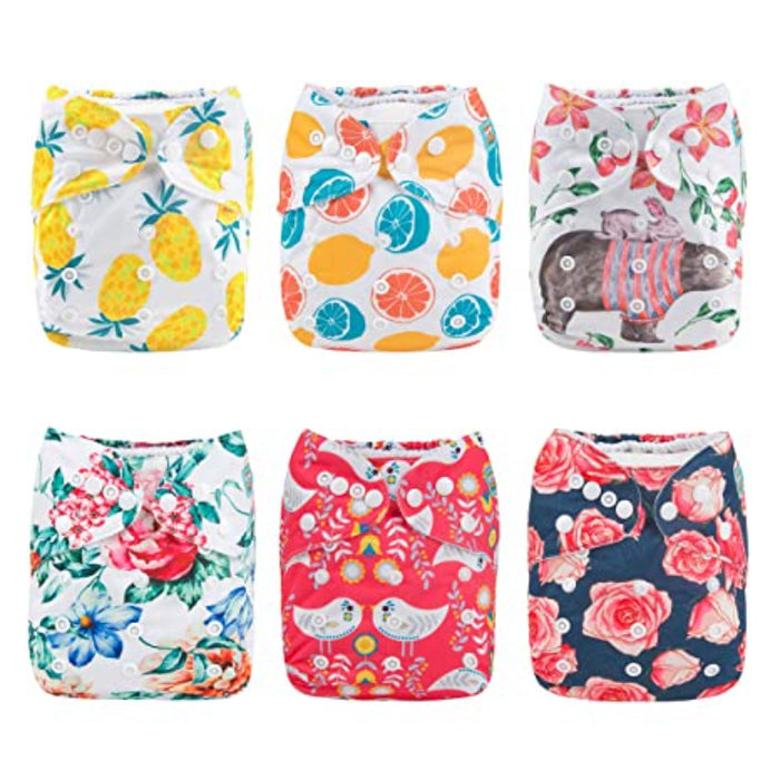 Color Snaps Baby Washable Reusable Cloth Diapers/Adjustable 6 Pack With 12 Pcs