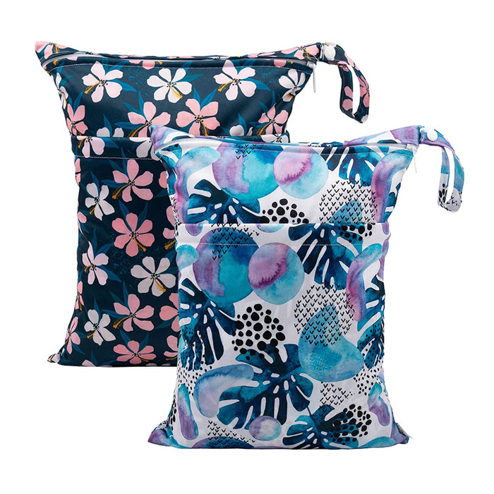 Wet Dry Bags For Baby Cloth Diapers, Washable Travel Bags, Beach, Pool, Gym Bag For Swimsuits & Wet Clothes With 2 Pockets