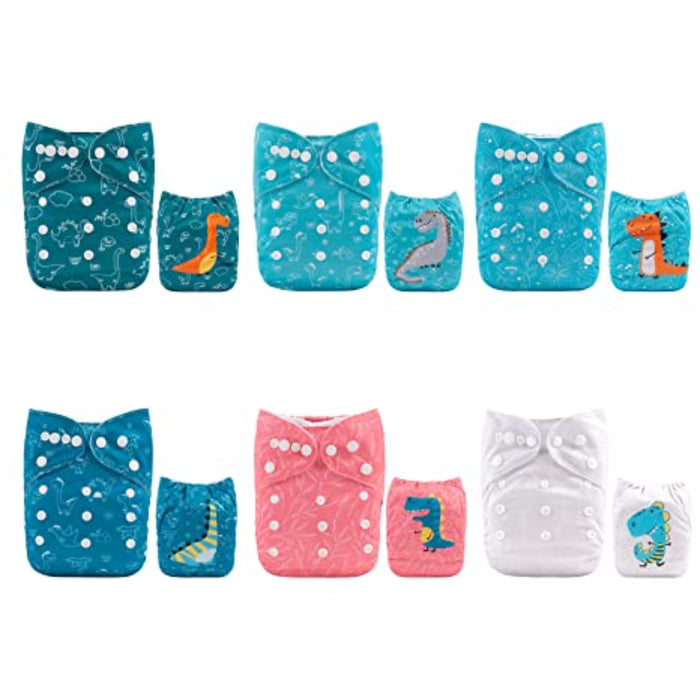 Baby Cloth Diapers One Size Adjustable Washable Reusable For Baby Girls And Boys 6 Pack With 12 Inserts