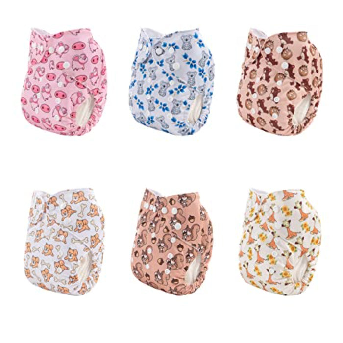 Baby Cloth Diapers One Size Adjustable Washable Reusable Diapers 6 Pack With 12 Inserts