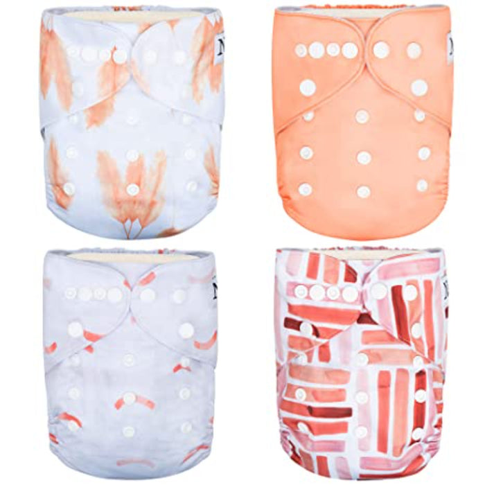 Winter 4-Pack Cloth Pocket Diapers With 4 Bamboo Inserts For Babies