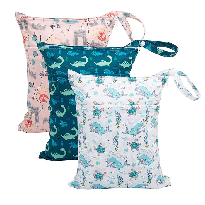 3 Pack Of Washable Wet Dry Bags For Baby Cloth Diapers