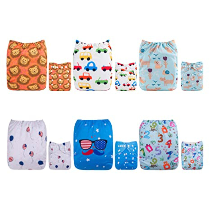 Color Snaps Baby Washable Reusable Cloth Diapers/Adjustable 6 Pack With 12 Pcs