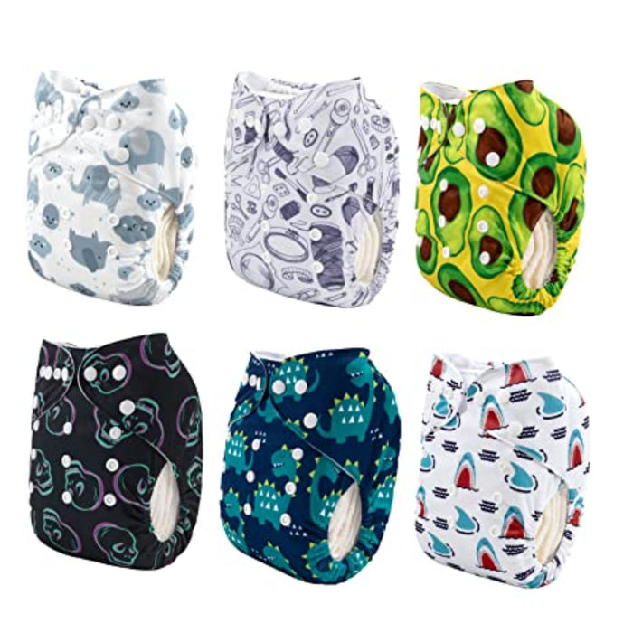 Baby Cloth Diapers One Size Adjustable Washable Reusable 6 Pack With 12 Inserts