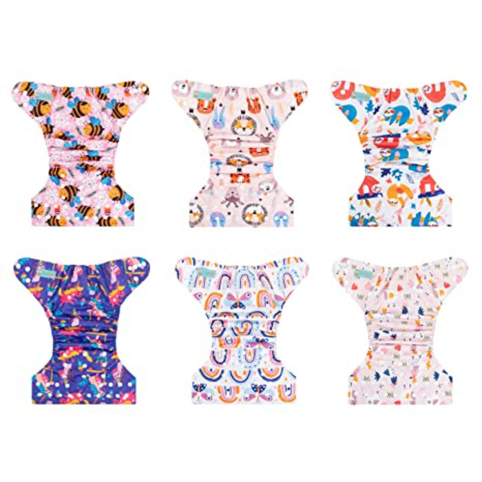 Baby Washable Reusable Cloth Diapers One Size Adjustable Diapers 6 Pack With 12 Inserts