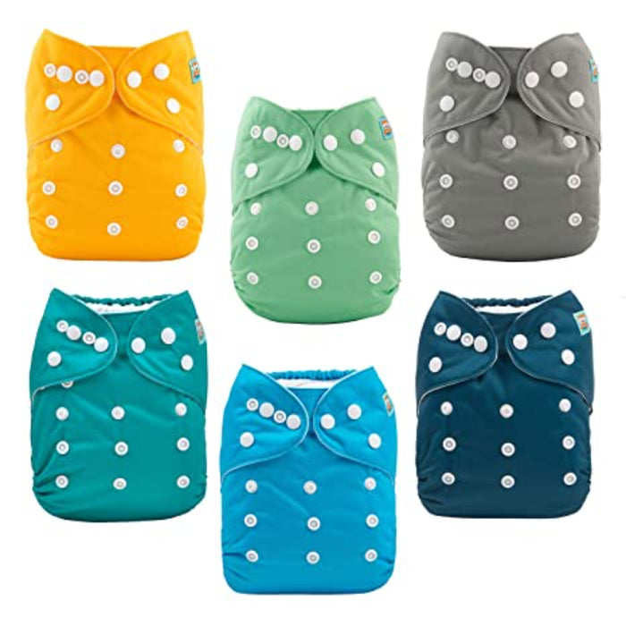 Baby Cloth Diapers One Size Adjustable Washable Reusable For Baby Girls And Boys 6 Pack With 12 Inserts