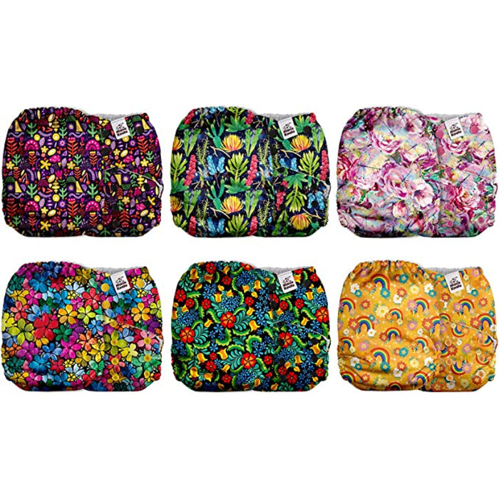 6 Pack Of Baby Cloth Diapers With AWJ Lining And Tummy Panel