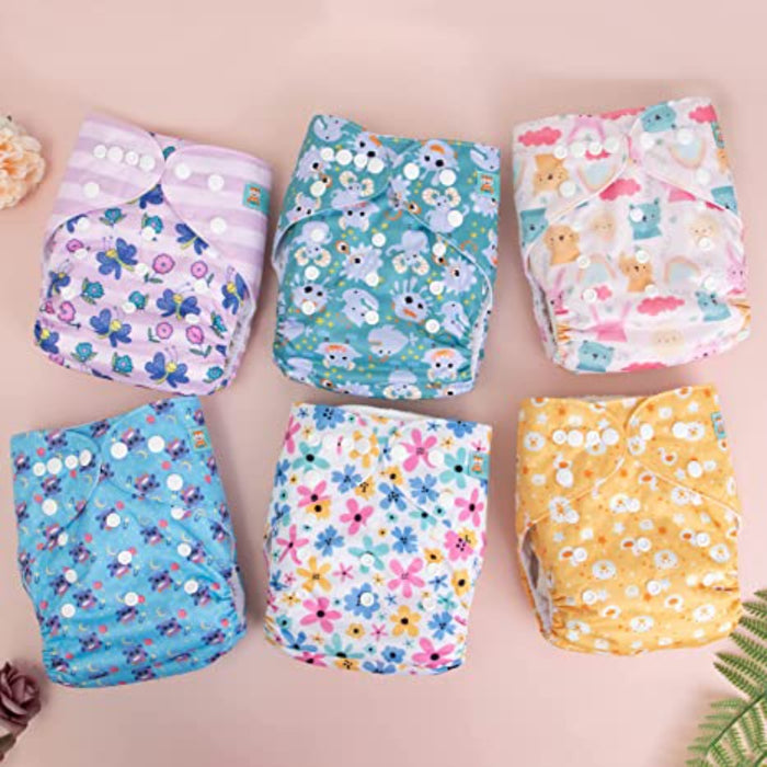 Baby Cloth Diapers One Size Adjustable Washable Reusable 6 Pack With 12 Inserts