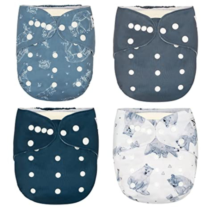 Winter 4-Pack Cloth Pocket Diapers With 4 Bamboo Inserts For Babies