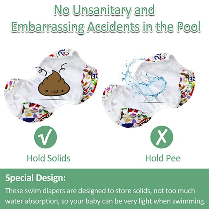 3 Pack Adjustable Reusable Swim Diaper For Babies