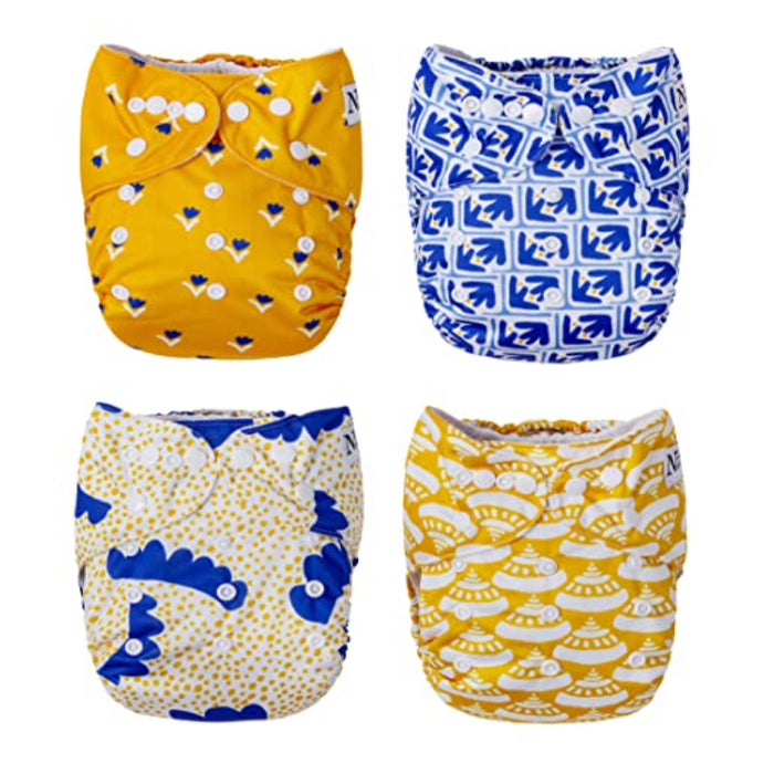 Winter 4-Pack Cloth Pocket Diapers With 4 Bamboo Inserts For Babies