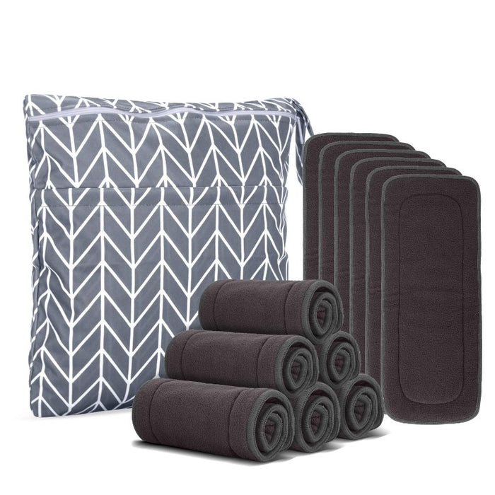 5-Layer Charcoal Bamboo Reusable Diapers Baby Inserts, 12PCS Cloth Diaper Inserts With An Extra Storage Bag