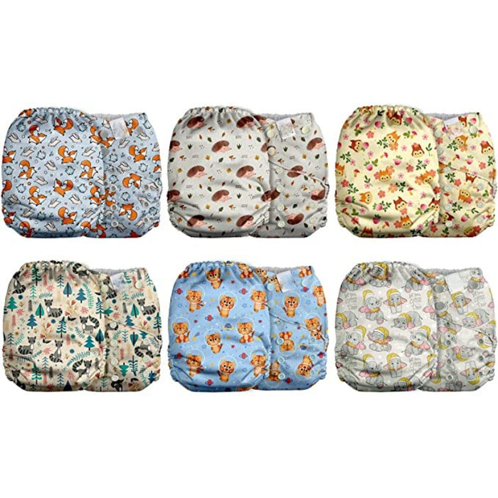 6 Pack Of Baby Cloth Diapers With AWJ Lining And Tummy Panel