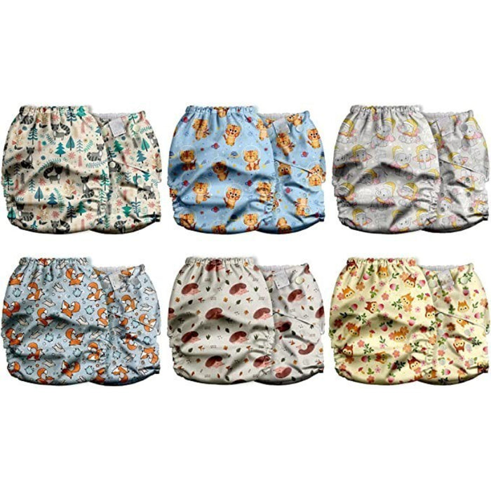 6 Pack Of Baby Cloth Diapers With AWJ Lining And Tummy Panel