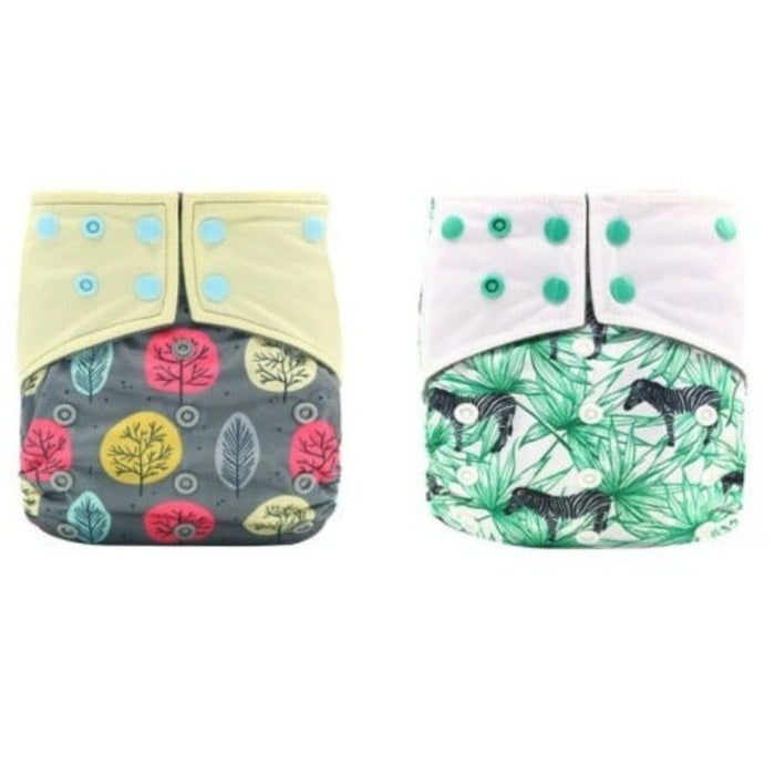 2 Pcs Comfortable Bamboo Charcoal Reusable Cloth Diaper With & 2 Inserts For 6 to 12 Months Babies